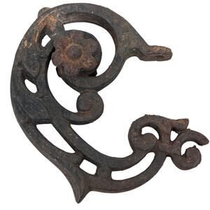 Antique Architectural Salvage CAST IRON SCROLL Bracket Hanger Rusty Broken Piece